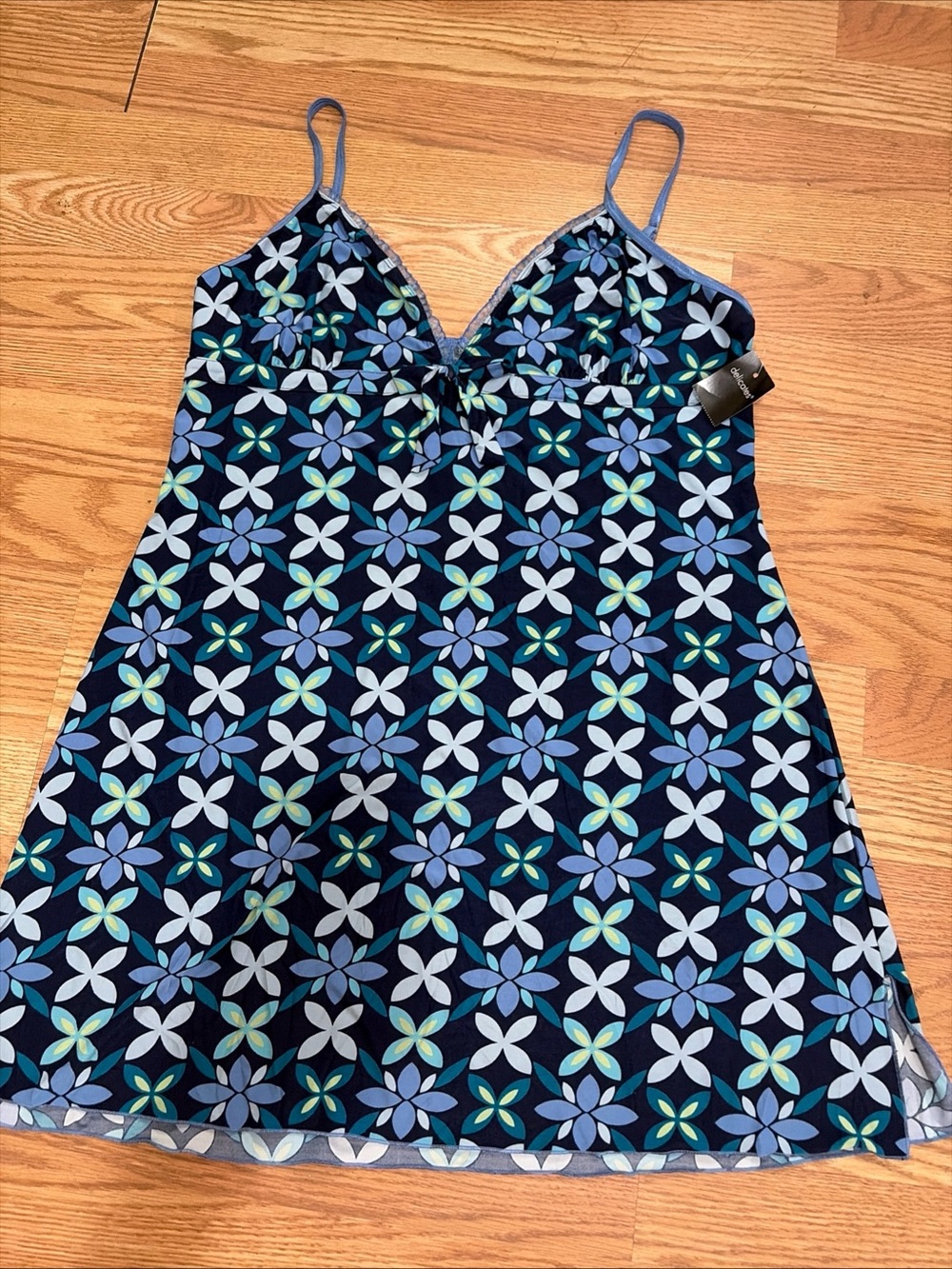 Navy Blue Floral Geometric chemise slip/ nightgown